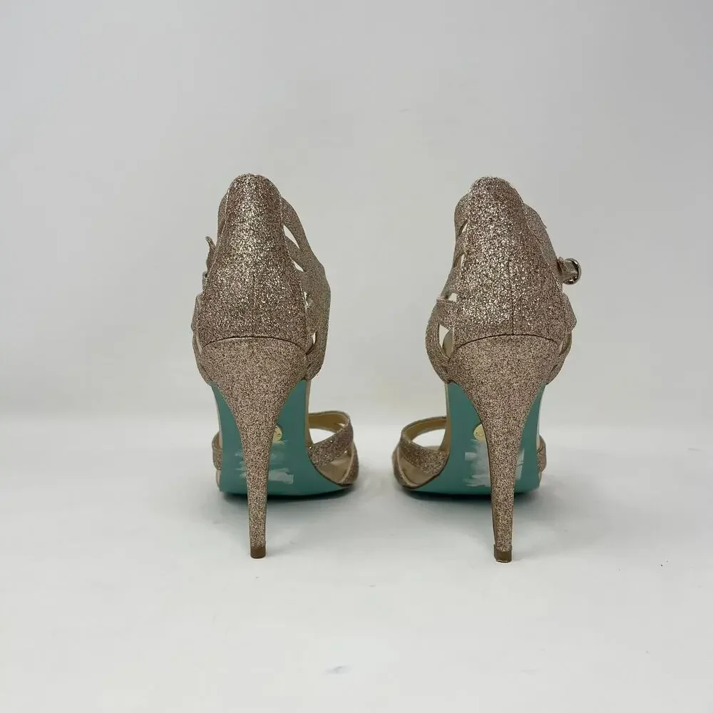 Blue by Betsey Johnson Tee Dress Sandals‎ Womens 7 Champagne Glitter Heels